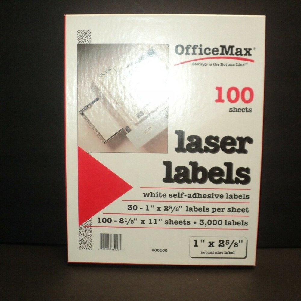 NEW Old Stock OfficeMax Laser Labels 100 Sheets with 30 Labels Per Sheet
